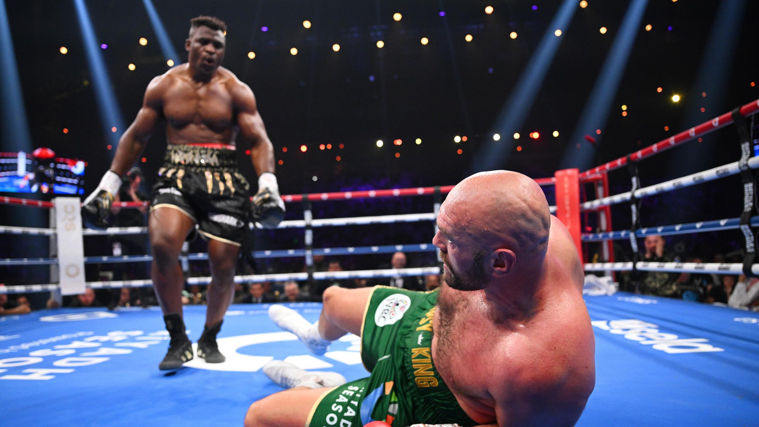 Francis Ngannou knocks Tyson Fury to the canvas
