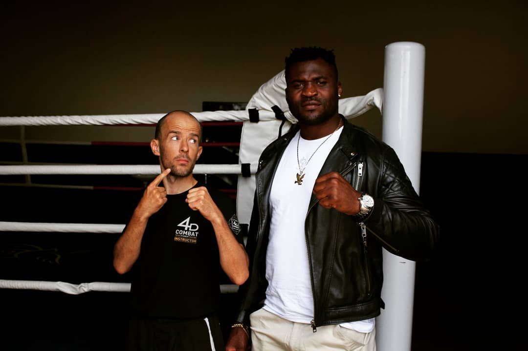 4D martial arts Berkhamsted head coach Zak brophy with MMA and boxing fighter francis Nagannou